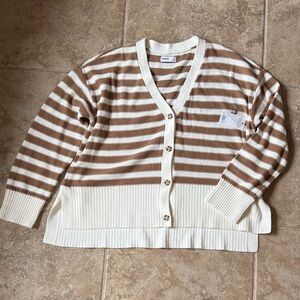 Cozy Striped V-Neck Cardigan in Brown and Cream